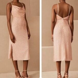 NWOT Anthropologie Forever That Girl Dunne Beaded Midi Dress Blush Pink Size 14